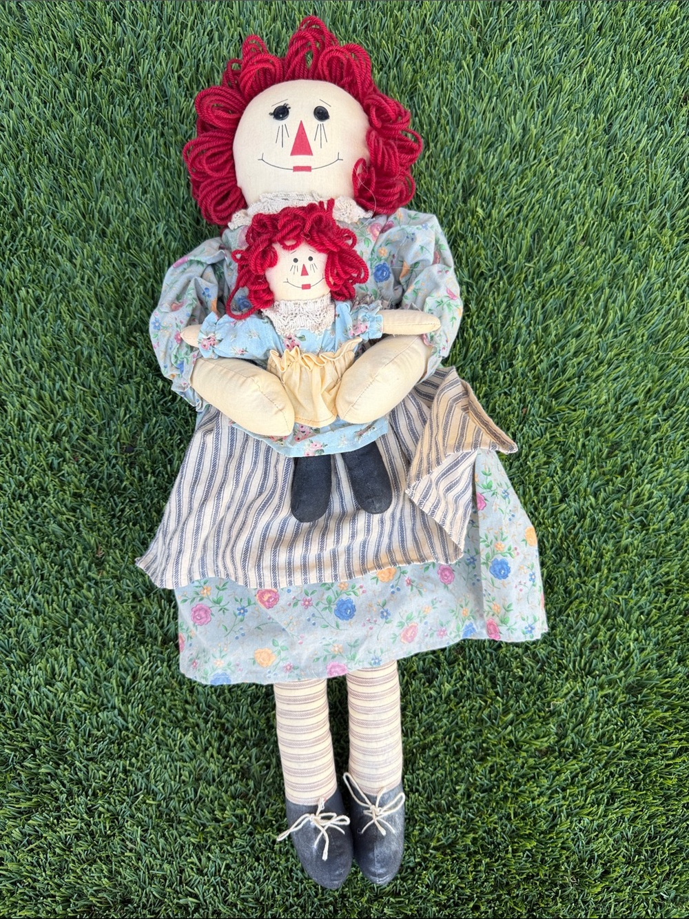 Vintage 24” Raggedy Ann Doll Holding Mini Baby Raggedy Ann